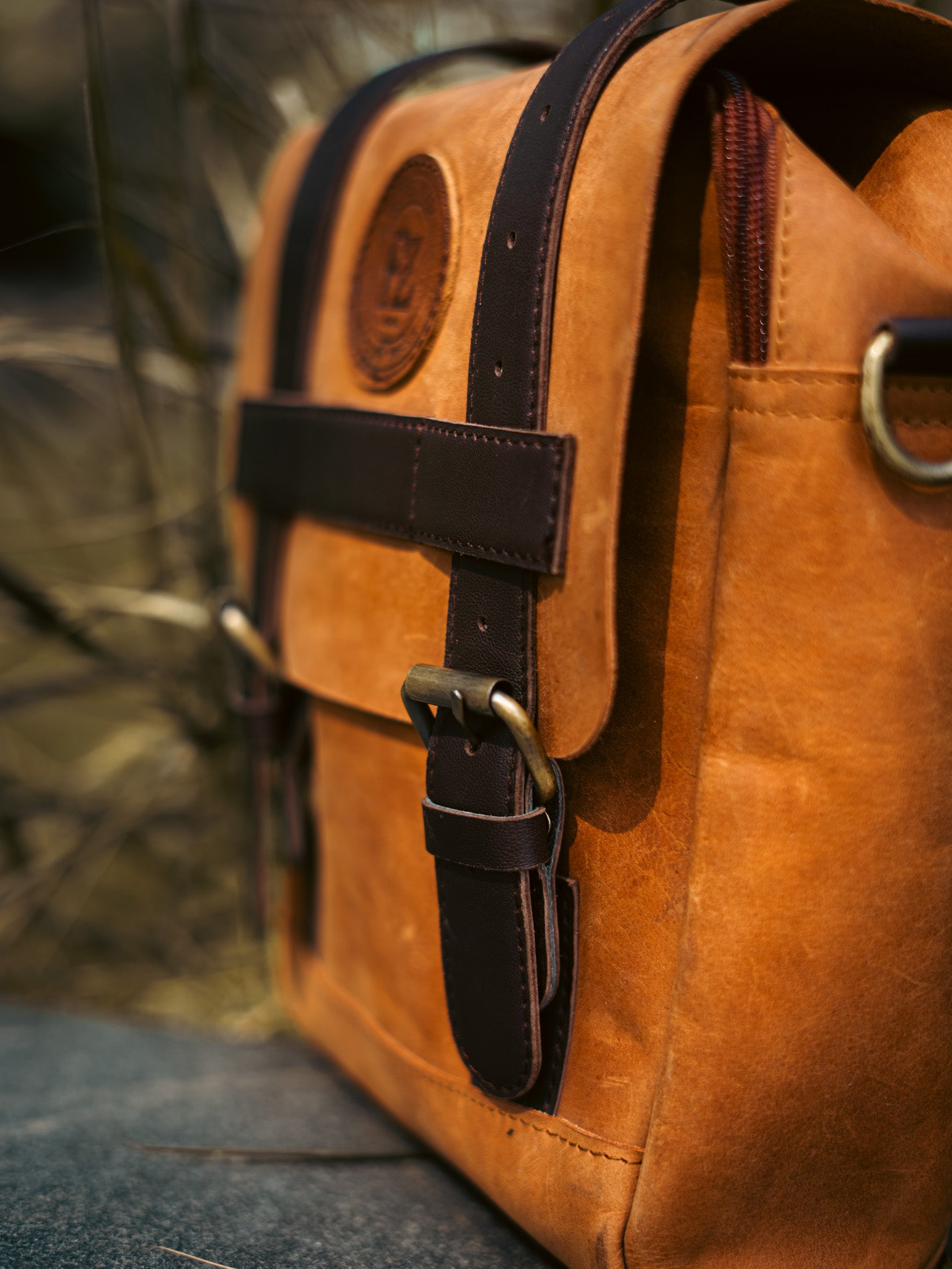Tank Master Leather Tank Bag worn as crossbody