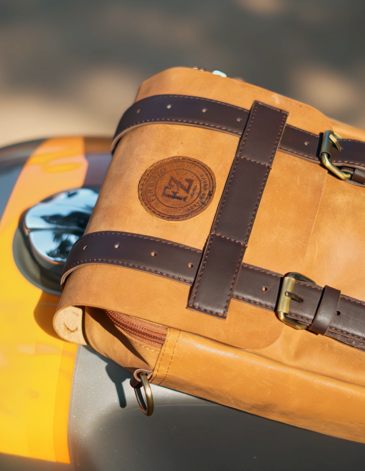 Tank Master Leather Tank Bag close-up buckle detail